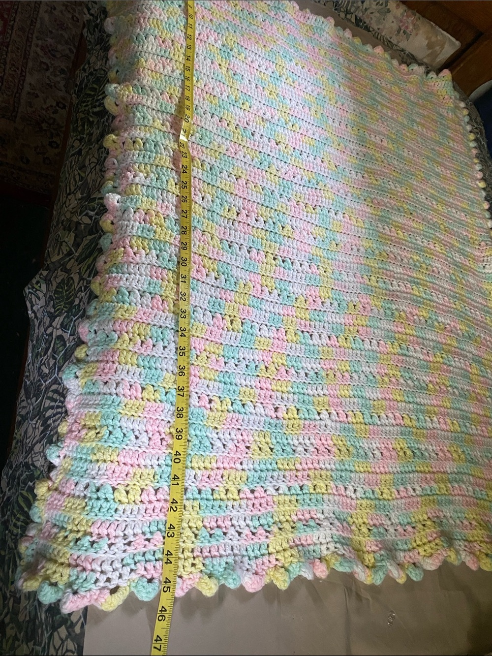 Pastel Crochet Baby Throw Blanket in Pink, Blue, Yellow & Mint